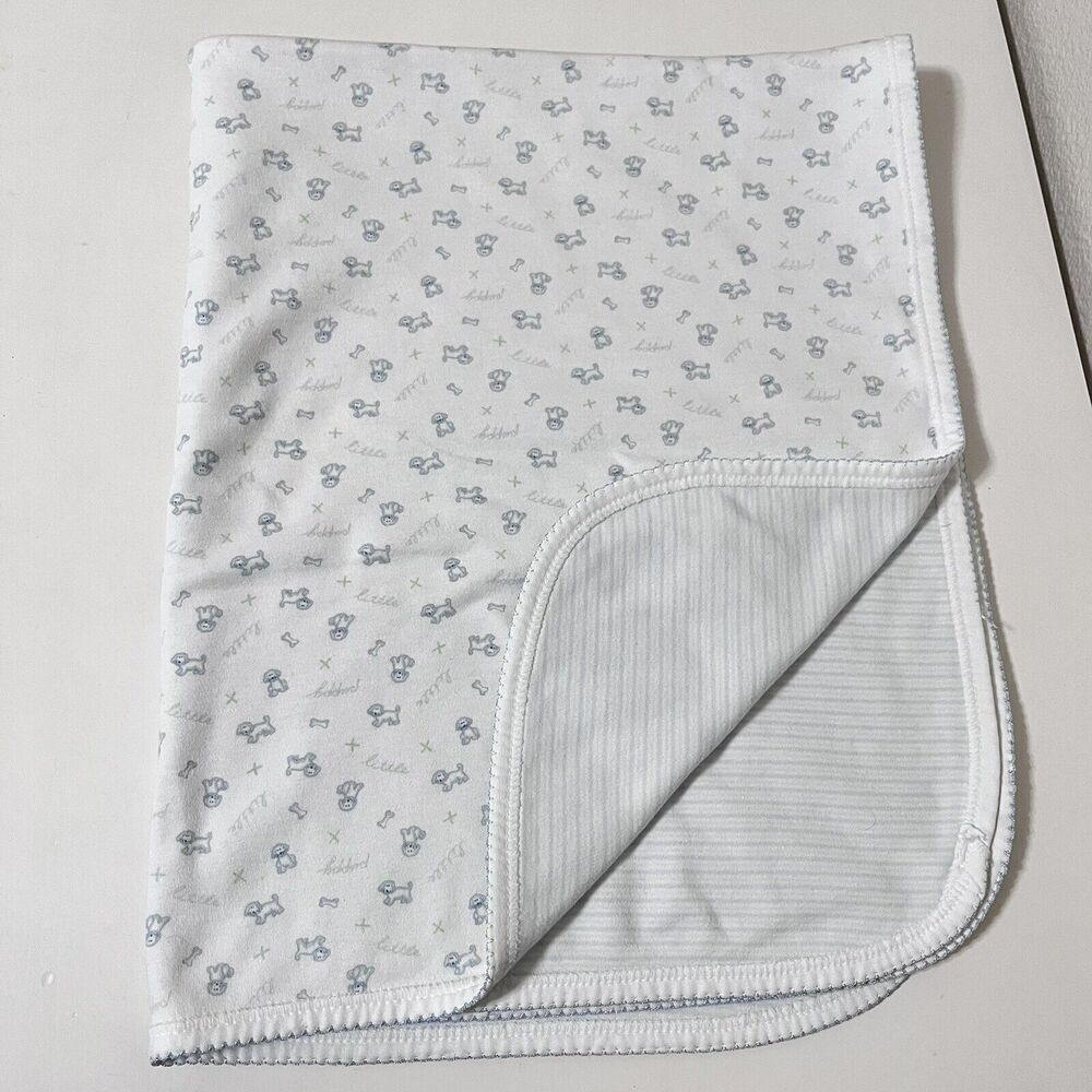 Nordstrom Baby Blue Little Puppy Dog Striped Boys Baby Blanket Lovey Lovie